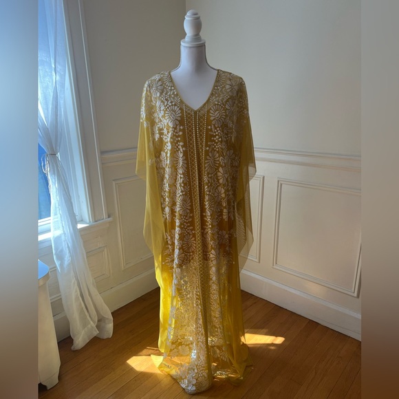 BCBGMAXAZARIA Ria Sheer Overlay Maxi Dress Ceylon Yellow - Picture 6 of 6
